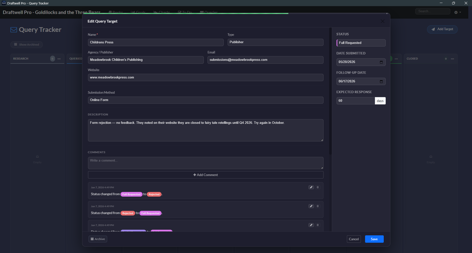 Query tracker detail