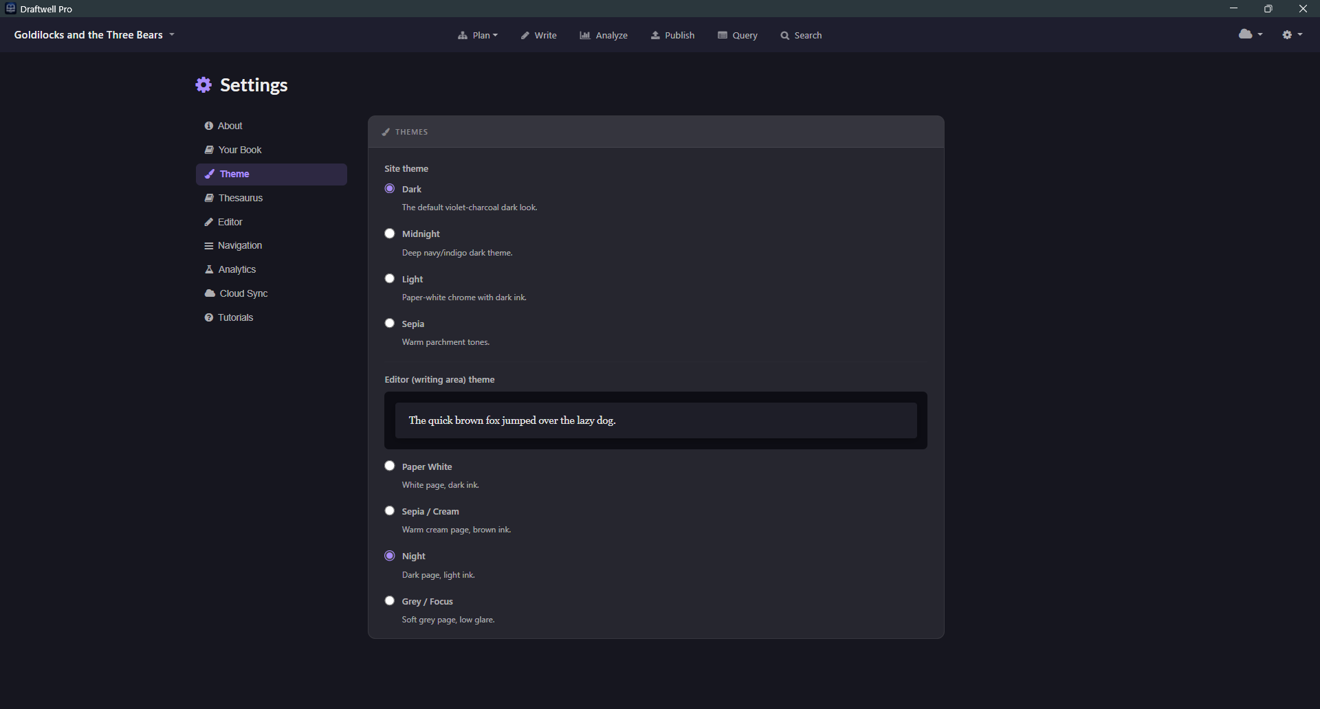 Site theme picker